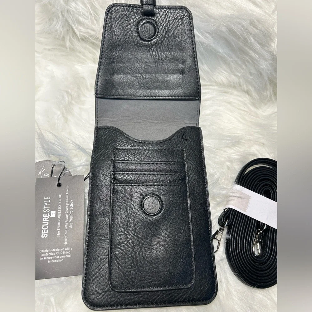 K.Carroll Black Leather Crossbody Bag with Tassel belt loop & adj strap. NWT.  T - Picture 5 of 13